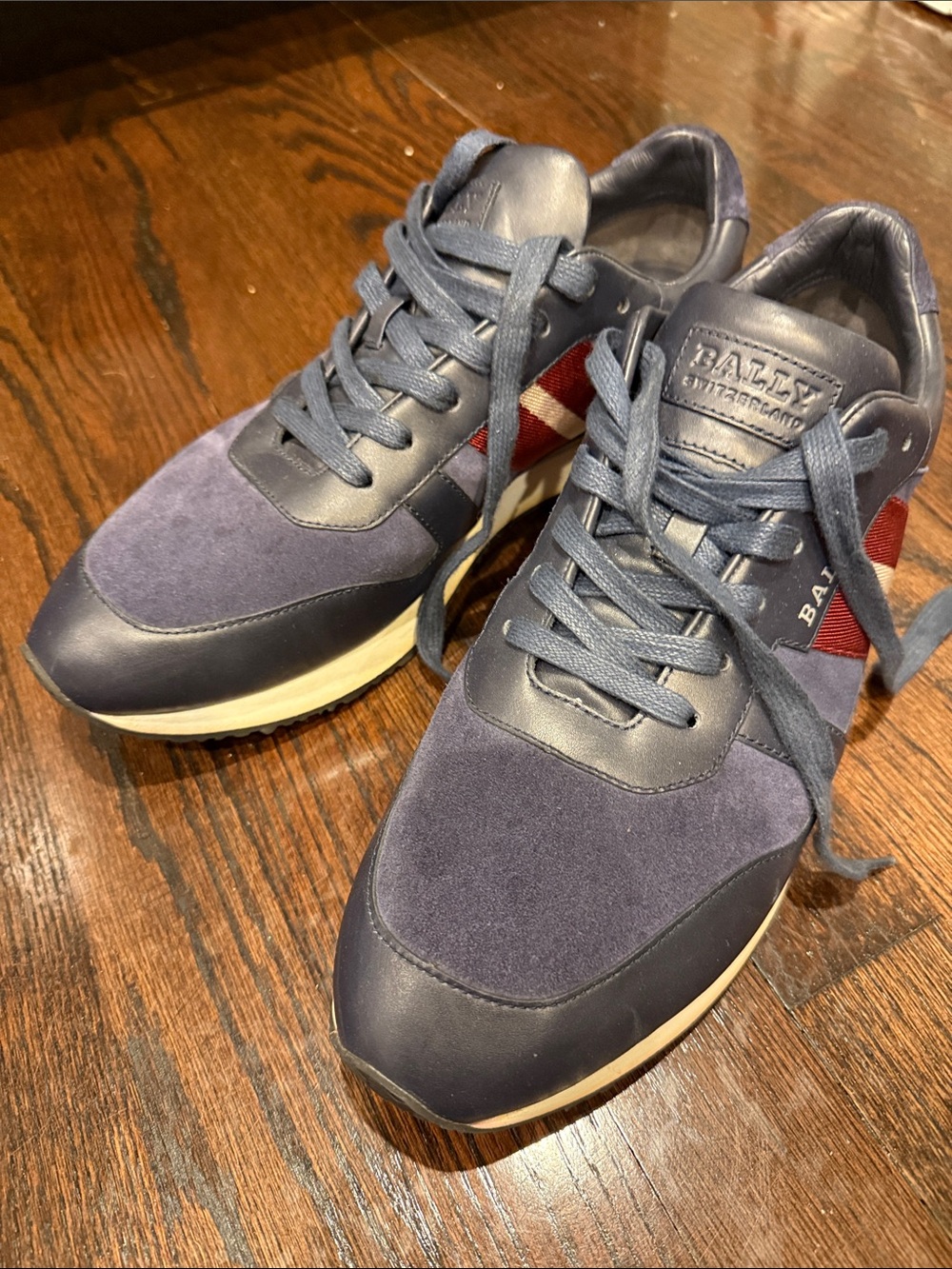 Bally Men's Navy Suede & Leather Sneakers with Red Accent